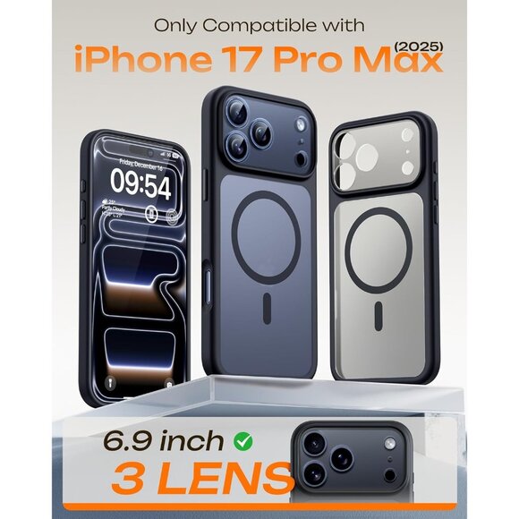 Black Iphone 17 Pro Max Full Camera Protection Translucent Matte Phone Case - Picture 2 of 8